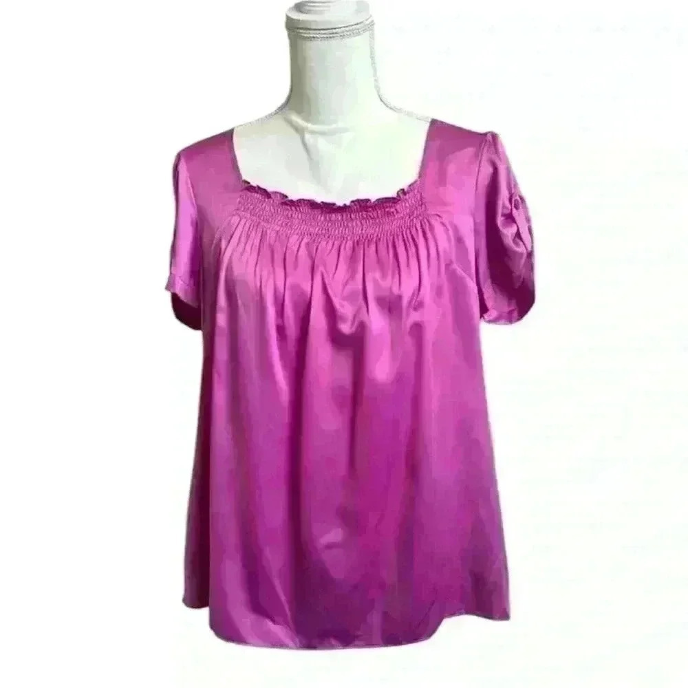 Sunny Leigh Hot Pink Shirt Sleeve Smocked Blouse New w/ Tags Women’s Size Medium